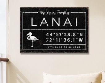 personalized LANAI sign, personalized last name canvas, lanai signs for outdoor, custom coordinates, pelican wall art {gdb}