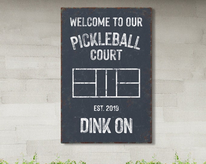 personalized PICKLEBALL GIFT, personalized COURT Sign > Custom Name, Year Established and Colors, Hale Navy and White - Dink On!