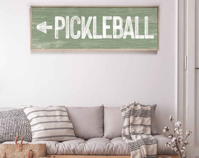 Large PICKLEBALL sign with arrow > vintage pickleball directional art, seagrass green pickleball sign, horizontal pickleball sign {pwo}
