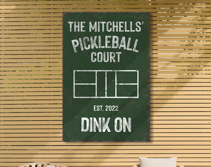 Green personalized PICKLEBALL GIFT, Personalized COURT Sign > Custom Name, Year Established and Colors, in Vine Green and White - Dink On!