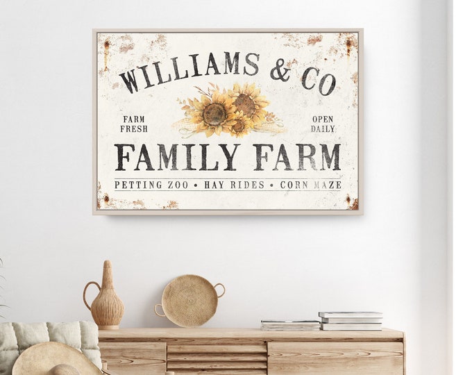 Custom FAMILY FARM sign • Personalized gift for wife • Fall harvest decor •  Vintage farmhouse decor • Sunflower wall art {asw}