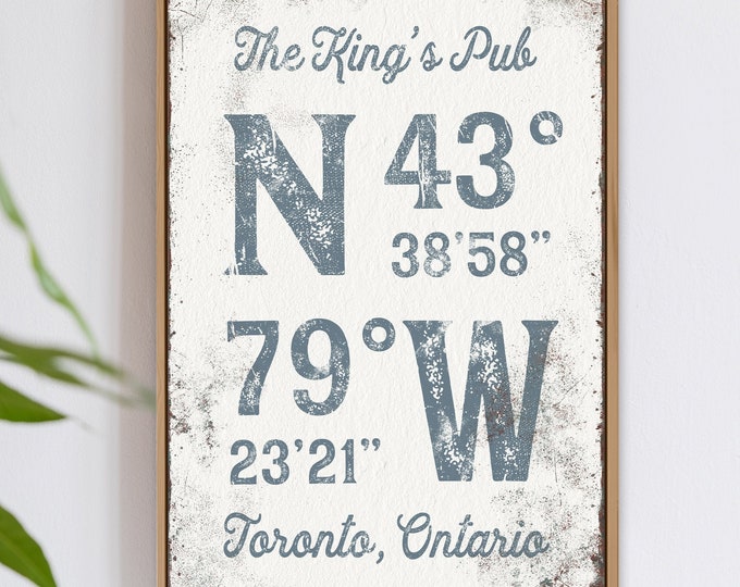 nautical COORDINATES sign > personalized last name canvas, dusty blue wall art for modern farmhouse decor, custom GPS print {gpw}