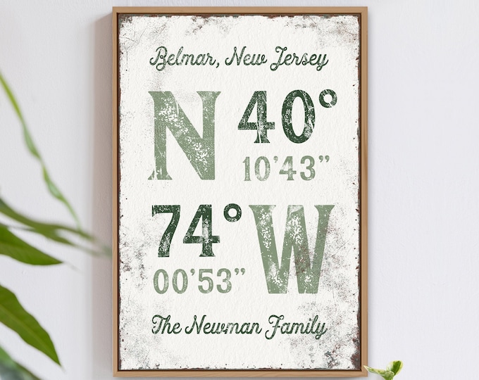 farmhouse COORDINATES sign >  custom last name poster, sage green art print for modern farmhouse decor, rustic wall art canvas {gpw}