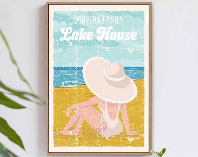 retro LAKE HOUSE decor> personalized beach sign for vintage nautical home decor, gift for her {rpb}