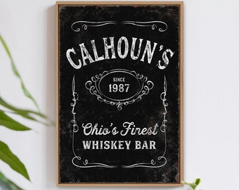 aged WHISKEY LABEL sign > vintage print for whiskey bar decor, large framed bar sign, custom farmhouse gift for him