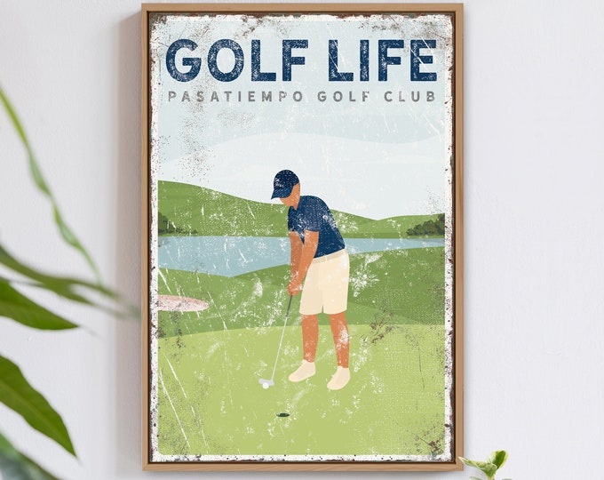 Personalized golf gift for Dad, GOLF LIFE sign, custom golf gift for him, vintage golf course art, golf-themed Fathers day gift {vpg}