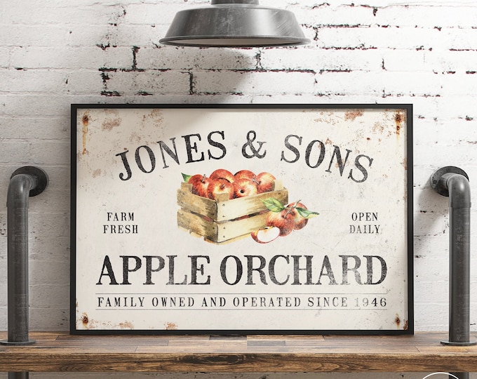 Vintage APPLE ORCHARD sign • Personalized gift for Mom • Antique harvest farmhouse decor • Customizable fall decor • Apple wall art {asw}