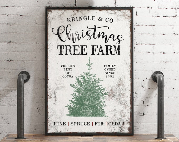 christmas tree farm sign for vintage christmas decor • farmhouse holiday wall art print for festive mood • unique retro christmas style gift