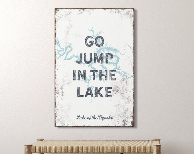 Vintage Lake of the Ozarks Sign > "go jump in the lake" poster, tide blue lake house art print, custom wall art for farmhouse decor {lsw}