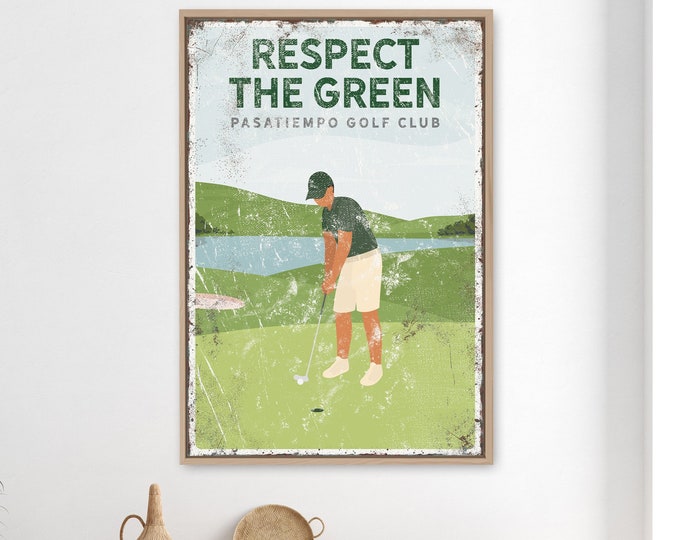 custom golf gift for Dad, personalized RESPECT THE GREEN sign, forest green golf wall art gift for him, vintage golf course home decor {vpg}