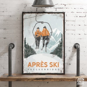 APRÈS SKI poster for ski house decor, personalized mountain lodge wall art, custom sign on canvas (Breckenridge, Colorado) {vph}