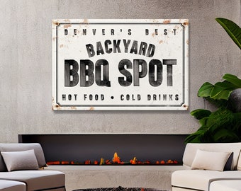 Personalized Backyard Barbecue Sign, Waterproof Metal BBQ Sign for Outdoor Patio or Canvas for Above Couch, Large Aluminum Wall Art {hpa}