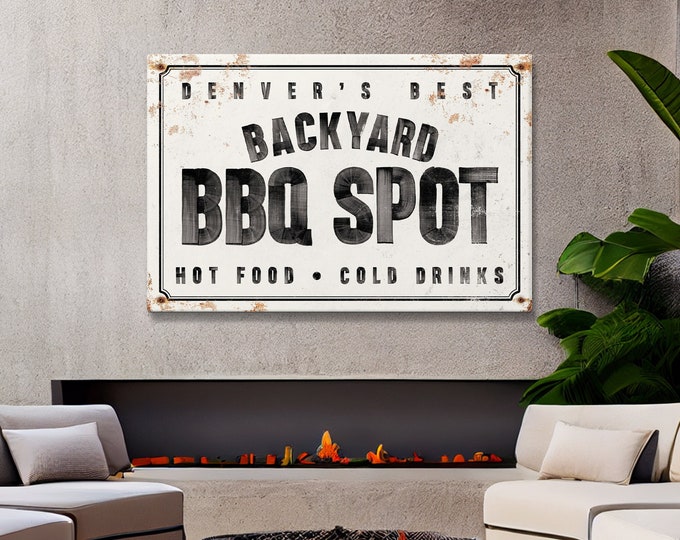 Personalized Backyard Barbecue Sign, Waterproof Metal BBQ Sign for Outdoor Patio or Canvas for Above Couch, Large Aluminum Wall Art {hpa}