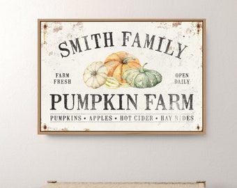 Personalized PUMPKIN FARM sign • Custom vintage fall decor canvas • Antique harvest farmhouse decor • pumpkins & gourds wall art {asw}