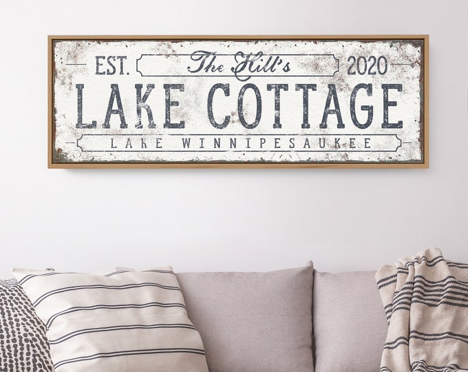 custom LAKE COTTAGE sign • personalized hale lake house decor • white farmhouse decor • outdoorsy gift for her {svw}