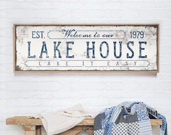 nautical LAKE HOUSE sign • white and navy blue lake house decor • personalized coastal farmhouse decor • outdoorsy gift for her {svw}