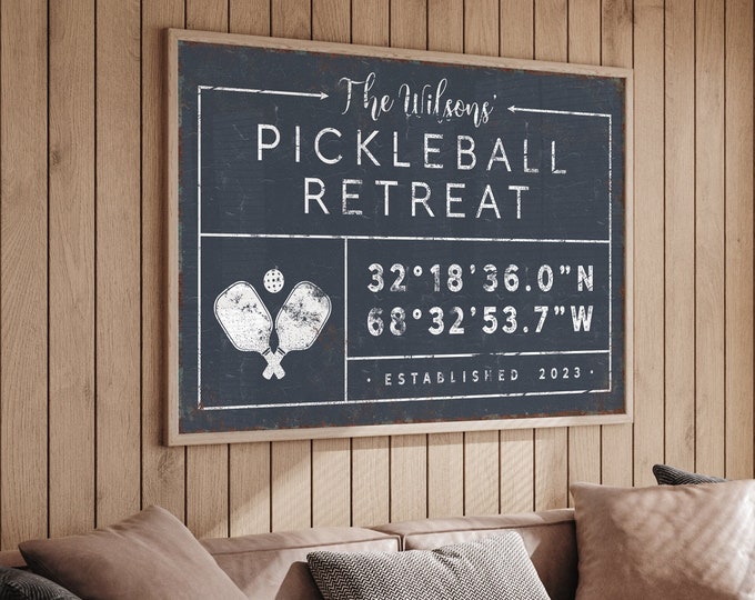 personalized PICKLEBALL sign, personalized last name canvas, pickleball wall prints, custom coordinates, vintage farmhouse decor {gdb}