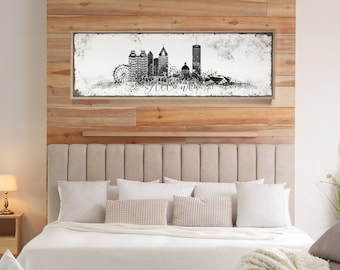 ATLANTA SKYLINE poster, black and white wall art for modern farmhouse decor, extra large art print, custom framed canvas, custom skyline art