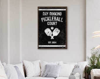 Personalized COURT Sign with PICKLEBALL Paddles icon, Custom Text, Year Established and Colors, in Black and White, Pickleball Gift Ideas