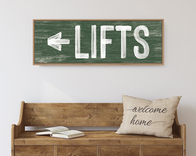 LIFTS sign for ski house, vintage skiing sign, ski lodge directional, vine green mountain chalet decor, faux weathered wood sign {pwo}