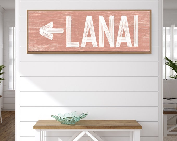 Large horizontal LANAI sign with arrow, vintage lanaidirectional art, coral pink lanai sign, lanai wall decor {pwo}