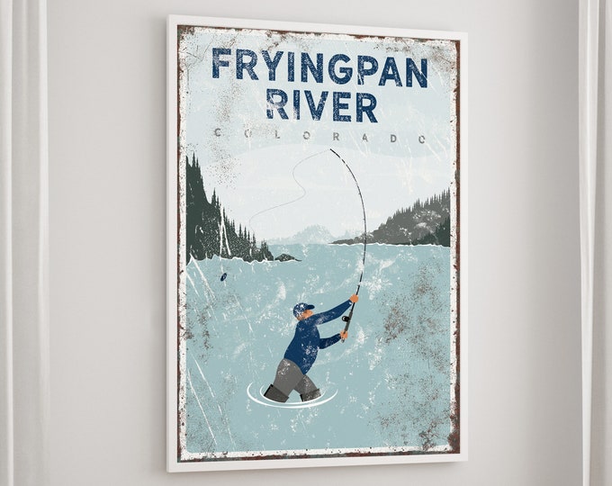 Gone fishing Fryingpan River poster > vintage fly fishing art print for lake house decor, custom nautical decor, housewarming gift {vpl}