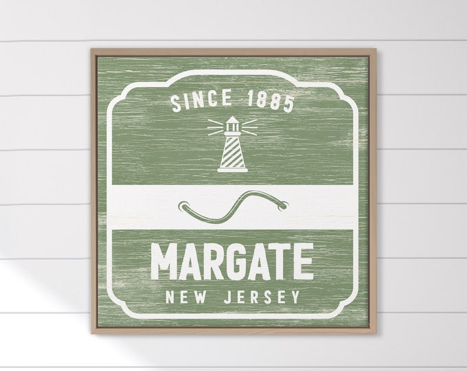Retro BEACH BADGE Wall Sign, Choose your Favorite Beach, Margate New Jersey Shown in Seagrass Green, Mothers Day Gift for Beach Mom