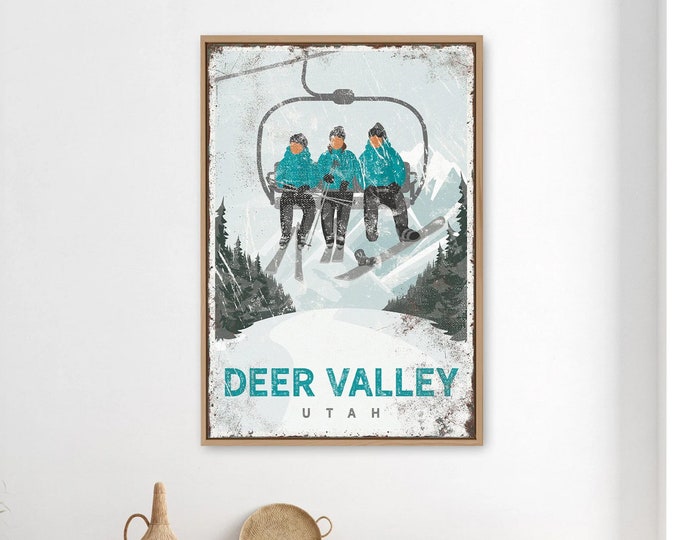 Personalized Vintage Poster for SKI HOUSE DECOR, Vintage Chairlift Wall Print, Ski Lift Wall Art • Sample Shown is Deer Valley Utah {vph}