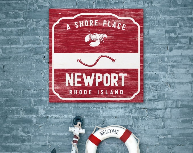 Custom BEACH BADGE Sign in Dark Red, Newport Rhode Island, Can be Personalized, Lobster Icon, Vintage Newport Signs, Gift for Beach Lover