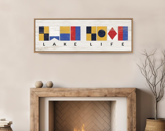 Custom Nautical Flags Sign, Sailing Flags With Personalized Text, LAKE LIFE Shown, Nautical Gift for Him, Nautical Flags Lake Wall Art {nfw}