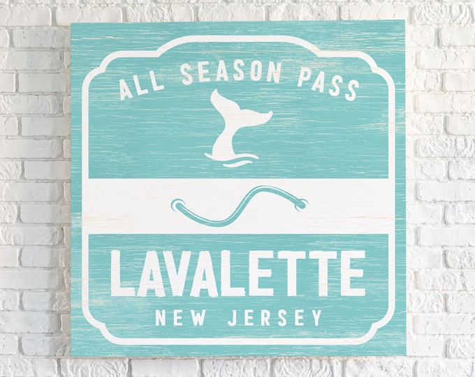 Vintage BEACH BADGE Poster, Choose your Favorite Beach, Lavalette New Jersey Shown, Gift for Beach House, Aqua Beach Decor, Coastal Wall Art