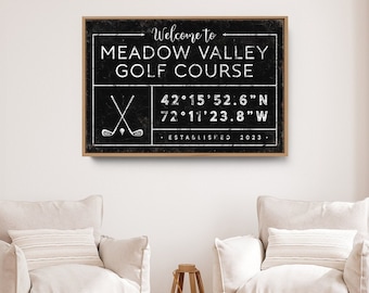 Family Name Sign, Rustic Last Name, Custom Coordinates, Personalized Golf Wall Art, Unique Housewarming Gift, Latitude Longitude Print {gdb}