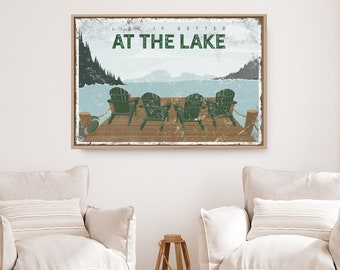 Custom Lake Art, Lake House Decor, Chairs on a Dock, Vintage Retro Sign, Adirondack Forest Wall Poster, Personalized Gift Idea {vpl}
