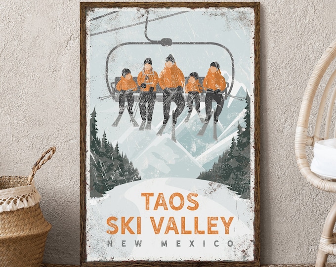 Personalized vintage poster for ski house decor, Retro ski lift wall art, for mountain lodge, Taos Ski Valley New Mexico ski poster {vph}