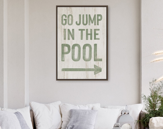 Go Jump in the POOL Sign, Left or Right Arrow Option, Pool Patio Decor, Seagrass on White Vacation Home Decor, Gift for Lanai or Pool {pwo}