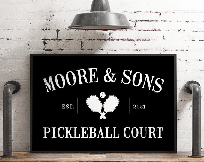 PICKLEBALL COURT sign with paddles, can be personalized, custom Name, year established, text, and colors, pickleball gift for mother's day