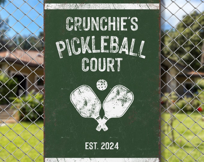 personalized PICKLEBALL GIFT, custom COURT Sign with Paddles, Custom Name, Year Established and Colors, in Vine Green and White