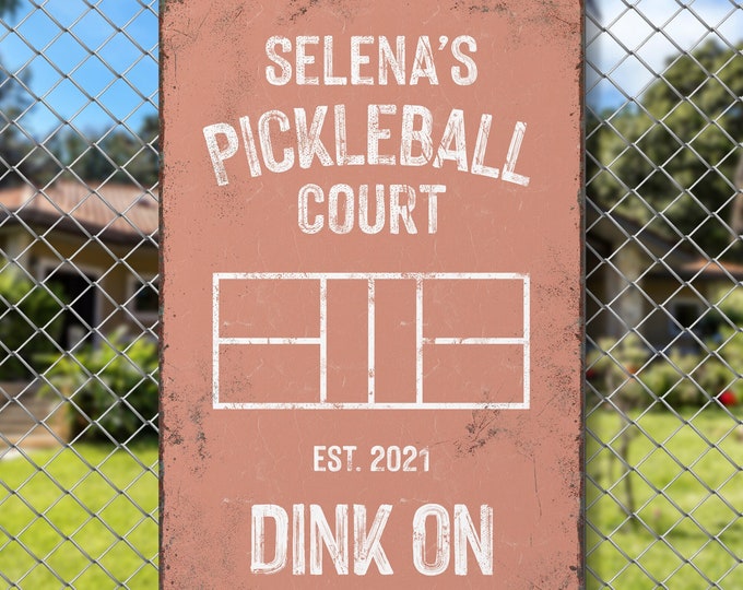 Coral Pink Personalized PICKLEBALL GIFT  > personalized COURT Sign, Custom Name, Year Established and Colors, Aluminum Signs - Dink On!