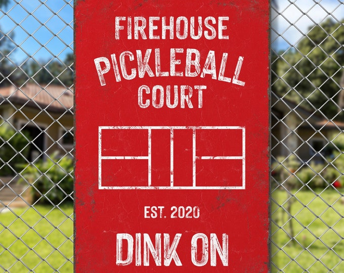 Red Personalized PICKLEBALL GIFT, personalized COURT Sign, Custom Name, Year Established and Colors, Aluminum Sign, Red and White - Dink On!