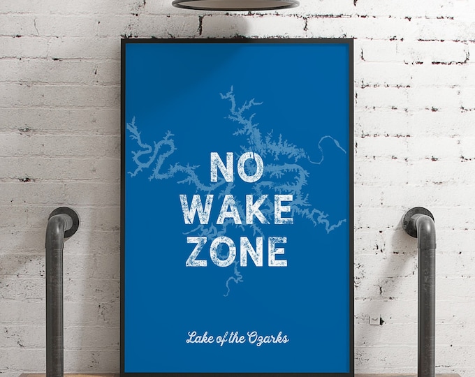 NO WAKE ZONE sign, vintage Lake of the Ozarks canvas print, personalized lake house sign, custom realtor gift idea, Lake House Art