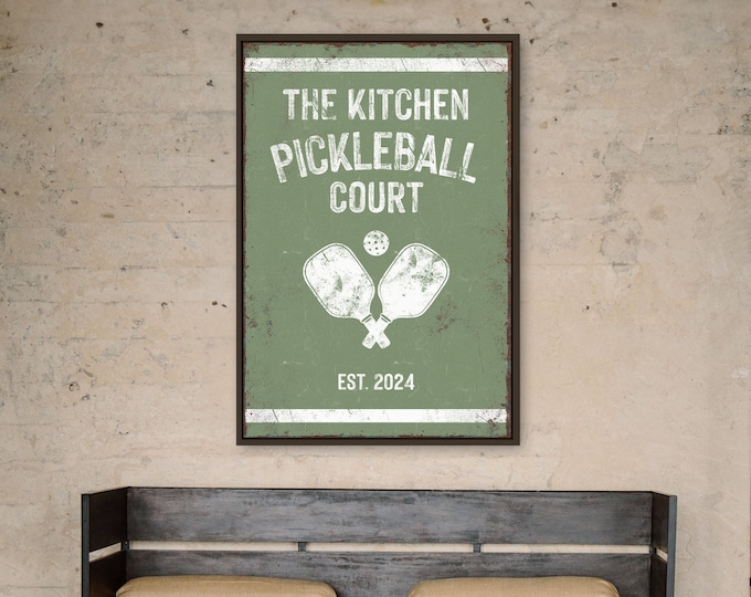 custom PICKLEBALL GIFT, personalized COURT Sign with Paddles, Green and White Pickleball Aluminum Metal Signs, Distressed Pickleball Poster