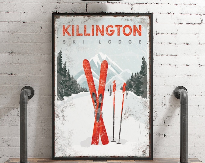 Custom KILLINGTON SKI LODGE Poster, Vermont Ski Mountain Wall Art, Ski Gift for Boyfriend, Ski House Decor, Vintage Ski Poster {vpw}