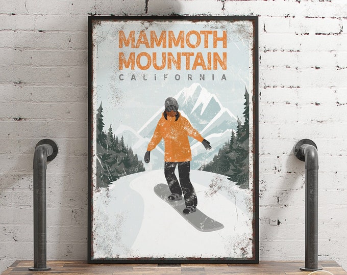 vintage snowboard poster > custom canvas print, gift for female snowboarder, retro mountain house decor wall art (Mammoth Mountain) {vpw}