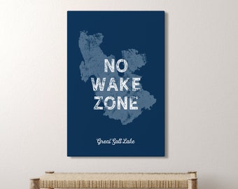 navy "no wake zone" sign > vintage nautical GREAT SALT LAKE poster print, personalized lake house sign, custom realtor gift idea