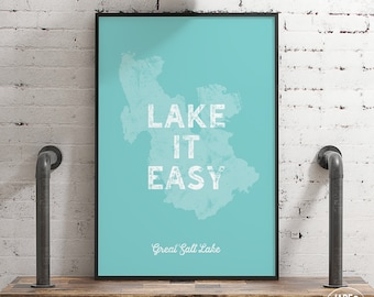 vintage lake wall art > aqua blue "lake it easy" sign, vintage lakehouse decor, custom realtor gift, GREAT SALT LAKE gift idea