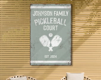 Personalized PICKLEBALL COURT Sign with Paddles, Custom Text, Year Established and Colors, in Sage Green and White, Pickleball Gift Ideas
