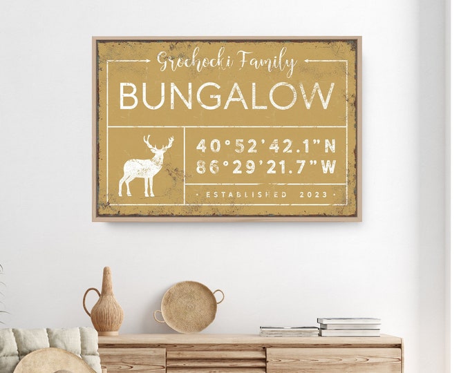 personalized COORDINATES sign, last name canvas with custom text, country cabin decor, custom gps coordinates print, stag deer icon {gdb}