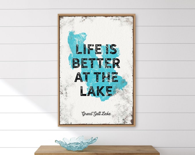 vintage GREAT SALT LAKE sign > "life is better at the lake" poster, turquoise blue art print for lake house, farmhouse decor {lsw}