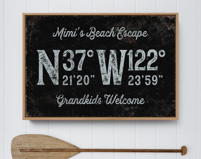 custom BEACH HOUSE sign with coordinates > vintage nautical wall art, unique gift for her, distressed  art print for beachhouse decor {gpb}
