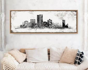 GREENVILLE SKYLINE sign > black and white wall art for modern farmhouse decor, extra large art print, custom framed canvas